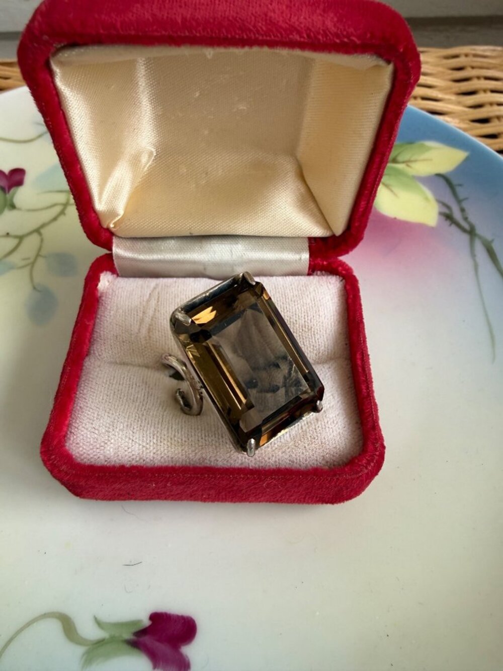 Vintage 60's Modernist Sterling Ring 60ct Smokey Quartz Sz 8.5 Brutalist 15.4g